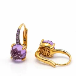Boucles d'oreilles en or rose, saphirs et améthyste