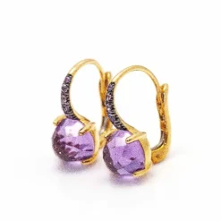 Boucles d'oreilles en or rose, saphirs et améthyste