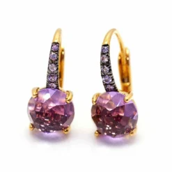 Boucles d'oreilles en or rose, saphirs et améthyste