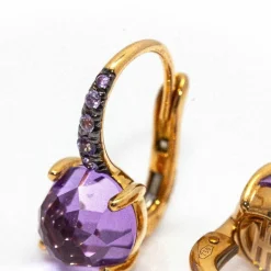 Boucles d'oreilles en or rose, saphirs et améthyste