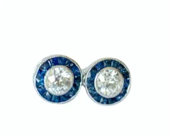 boucles d'oreilles en platine avec diamants et saphirs