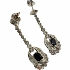 Boucles d'oreilles en platine de style art déco avec diamants et saphir