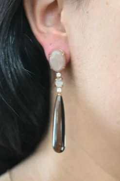 Boucles d'oreilles en Quartz Fumé, Agate Noire Ornées de Diamants de 0,32 Carat