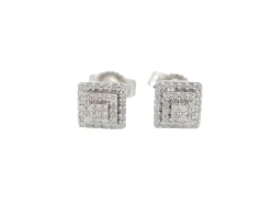 Boucles d'oreilles entourage en or blanc avec diamants