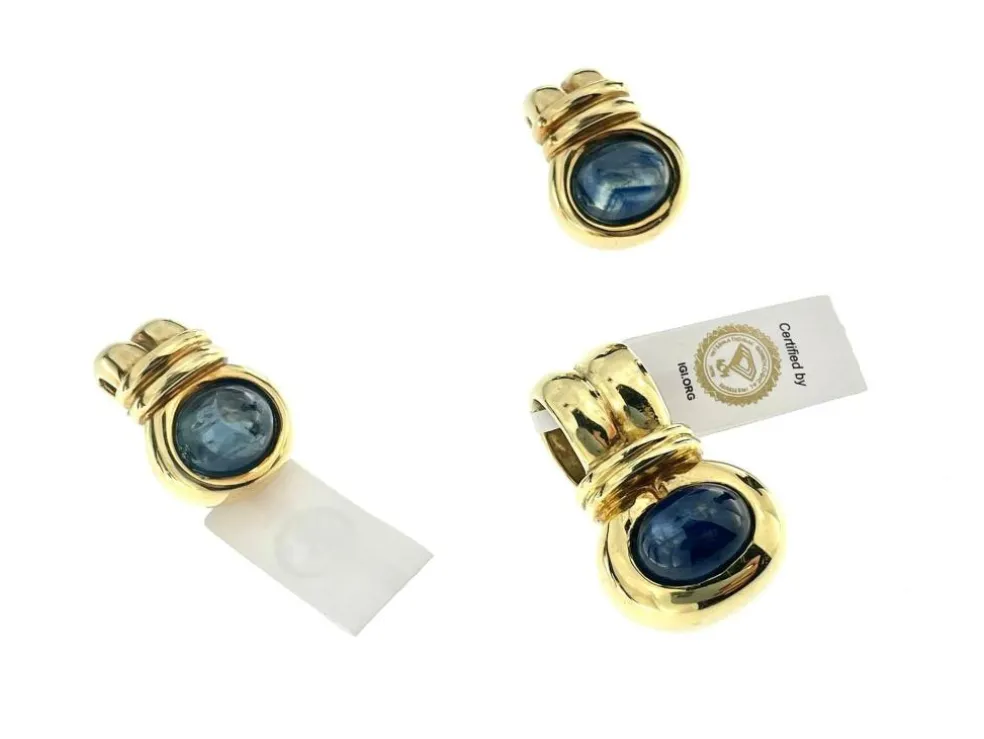 Boucles d'oreilles et pendentif saphirs de Ceylan certificat IGI