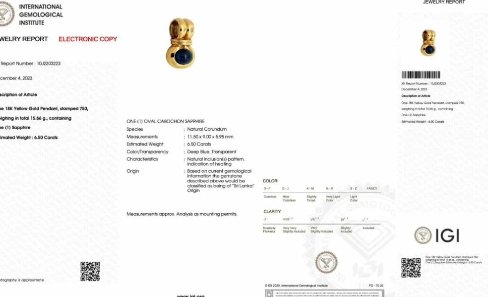 Boucles d'oreilles et pendentif saphirs de Ceylan certificat IGI