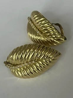 Boucles d'Oreilles Feuillage Or Jaune Diamants