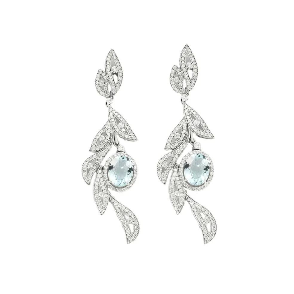 Boucles d'oreilles Feuillage Aigue-Marine Diamants