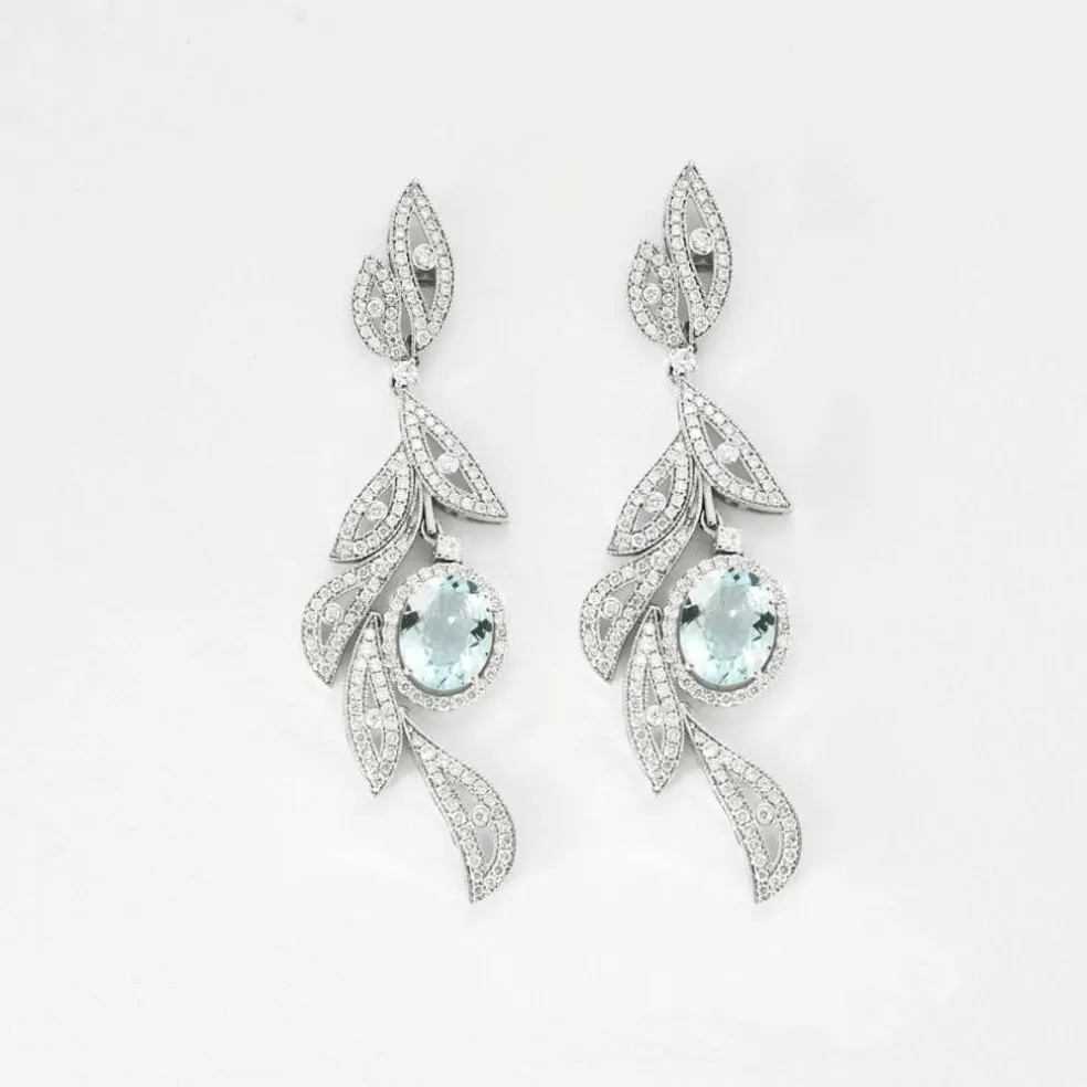 Boucles d'oreilles Feuillage Aigue-Marine Diamants