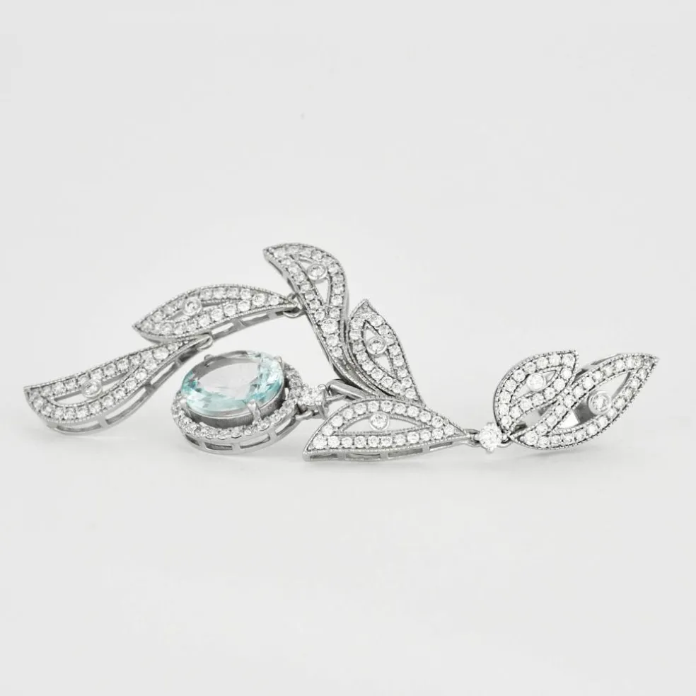 Boucles d'oreilles Feuillage Aigue-Marine Diamants