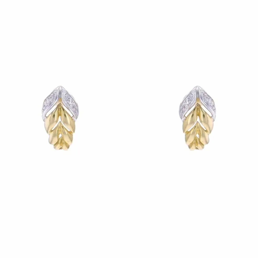 Boucles d'oreilles feuilles diamants or jaune