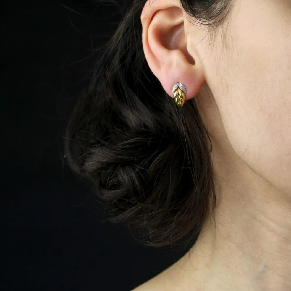 Boucles d'oreilles feuilles diamants or jaune