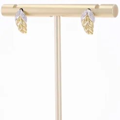 Boucles d'oreilles feuilles diamants or jaune