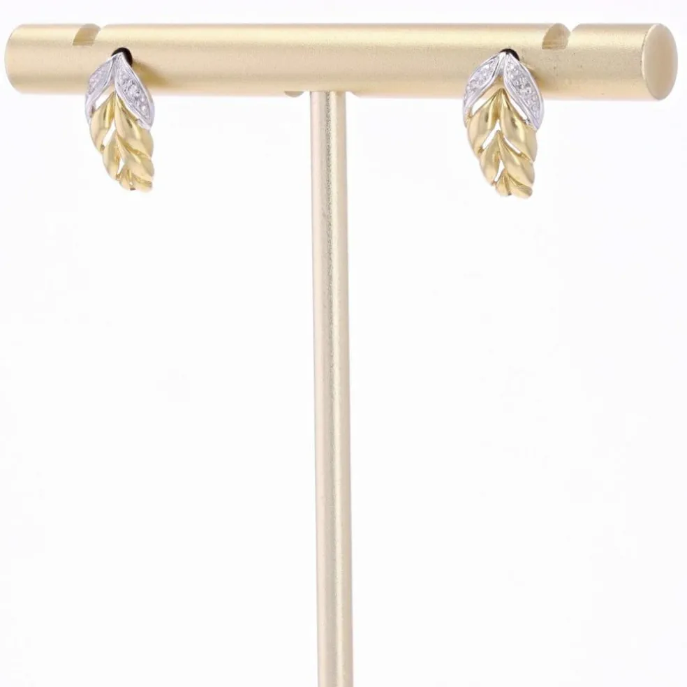 Boucles d'oreilles feuilles diamants or jaune