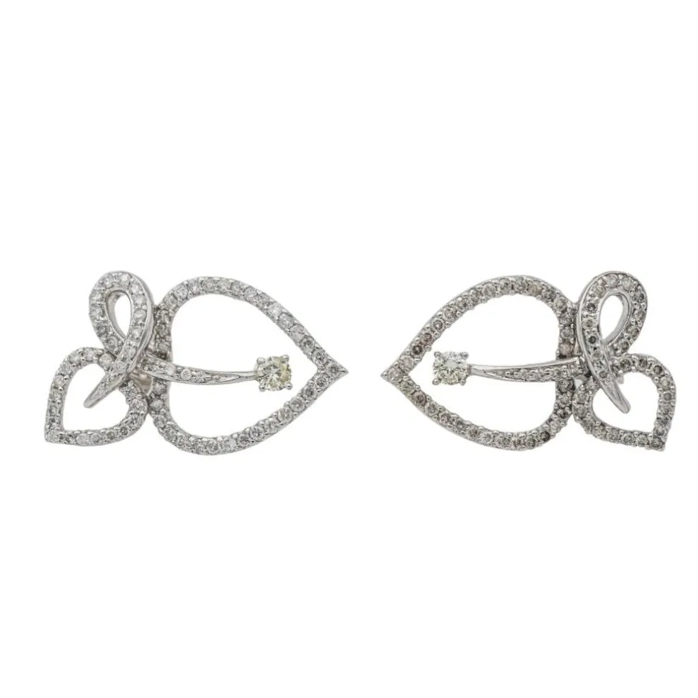 Boucles d'oreilles Feuille Or blanc Diamant