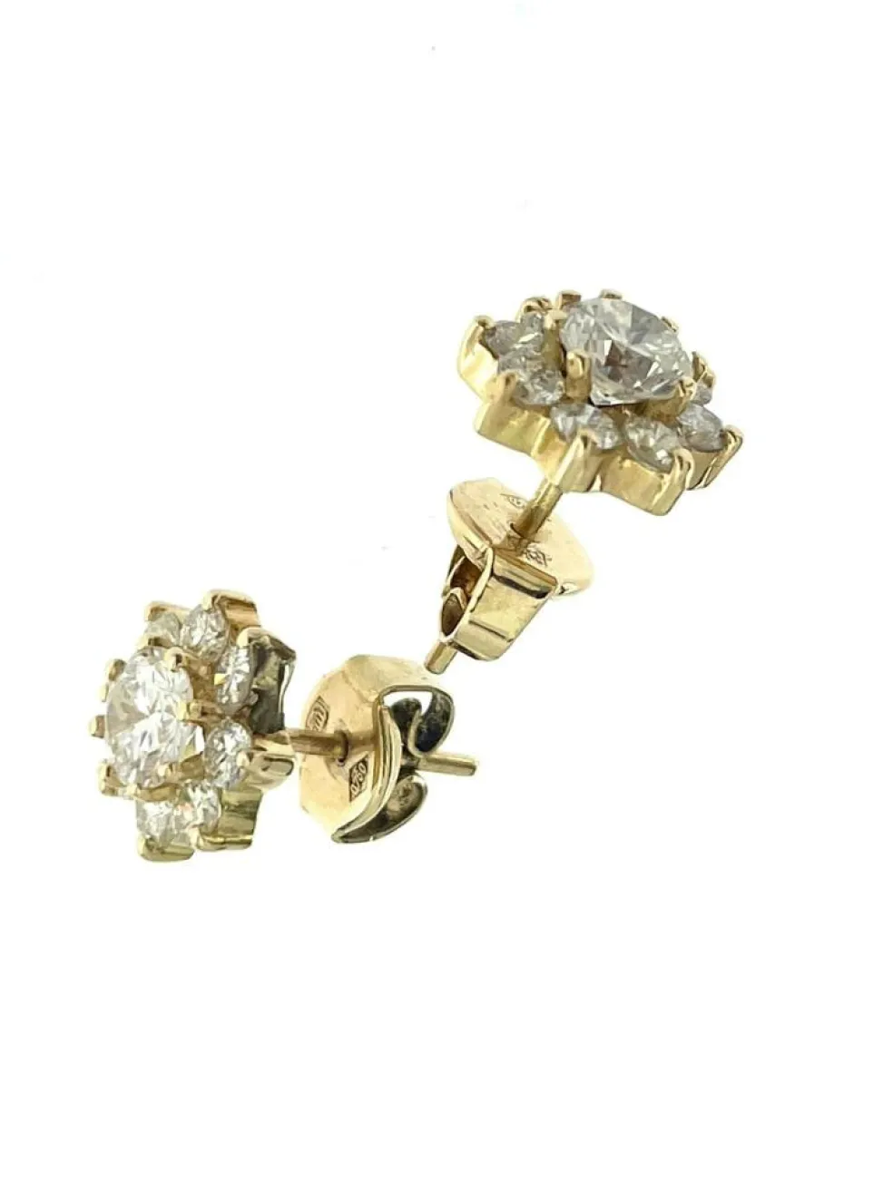 Boucles d'oreilles fleur en or jaune avec diamants certifié HRD
