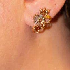Boucles d'oreilles Fleur Nouveau en Or et Platine