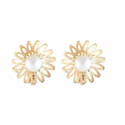 BOUCLES D’OREILLES FLEUR OR JAUNE ET PERLE