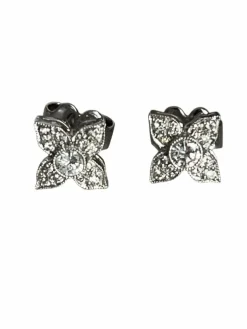 Boucles d'Oreilles Fleurettes Or Gris Diamants