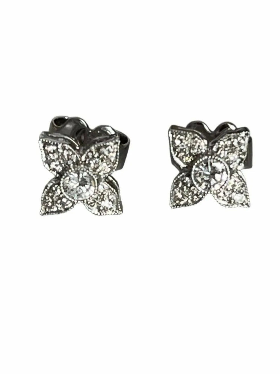 Boucles d'Oreilles Fleurettes Or Gris Diamants