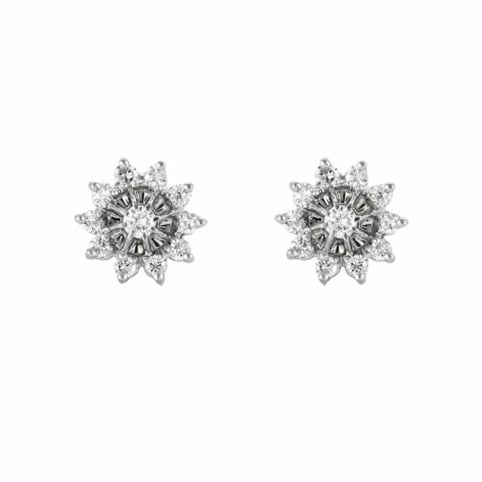 Boucles d'oreilles fleurs or blanc et diamants