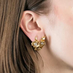 Boucles d'oreilles fleurs, or jaune et diamants