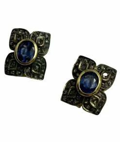 Boucles d'oreilles florales en saphir et diamant