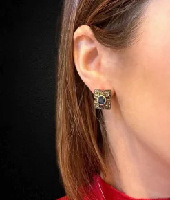 Boucles d'oreilles florales en saphir et diamant