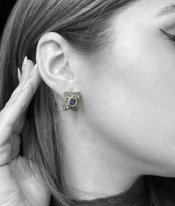 Boucles d'oreilles florales en saphir et diamant