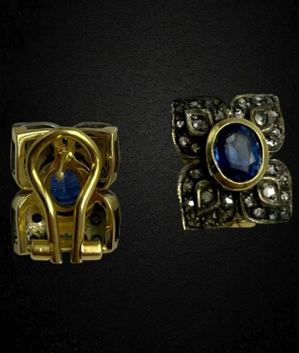Boucles d'oreilles florales en saphir et diamant