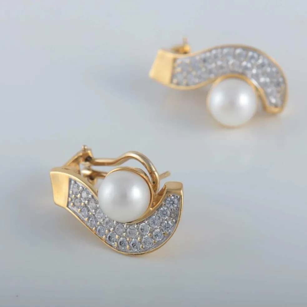 Boucles d'oreilles forme S Perles Diamants