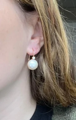 Boucles d'Oreilles Françaises Diamants Perle Or Rose