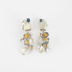 Boucles d'oreilles glycine Saphirs bleus et jaunes, Pierres de lune