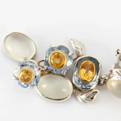 Boucles d'oreilles glycine Saphirs bleus et jaunes, Pierres de lune