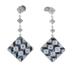 Boucles d'oreilles géométriques saphirs et diamants