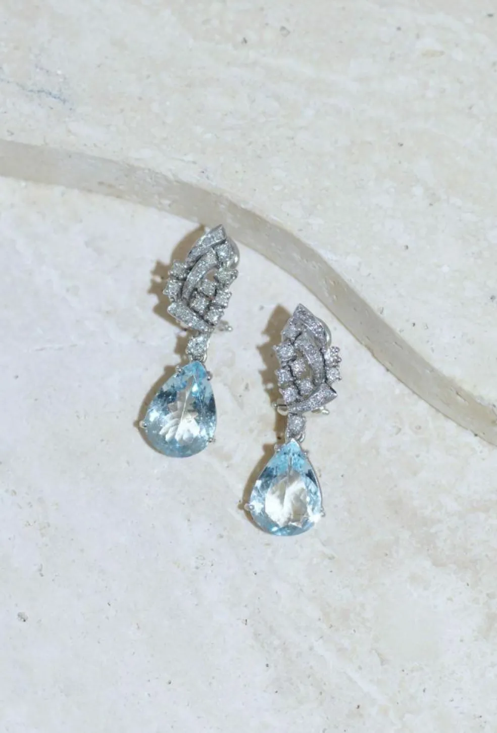Boucles d'Oreilles Goutte Aigue Marine et Diamant
