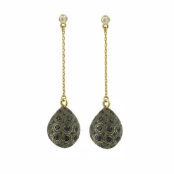 Boucles d’Oreilles Gouttes pavées Saphirs Diamants Or 18 Carats