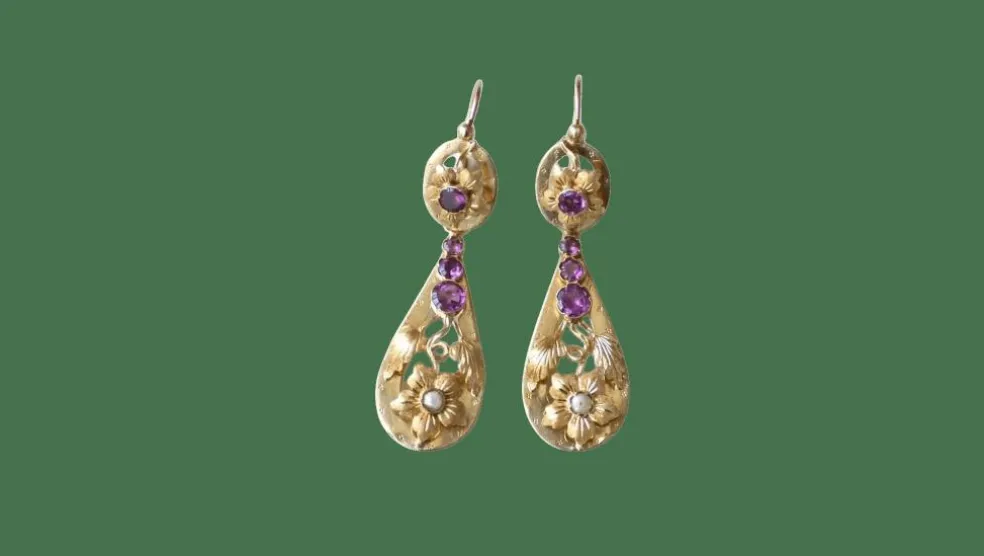 Boucles d'oreilles gouttes or jaune grenats