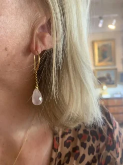 Boucles d’Oreilles Gouttes Quartz Rose