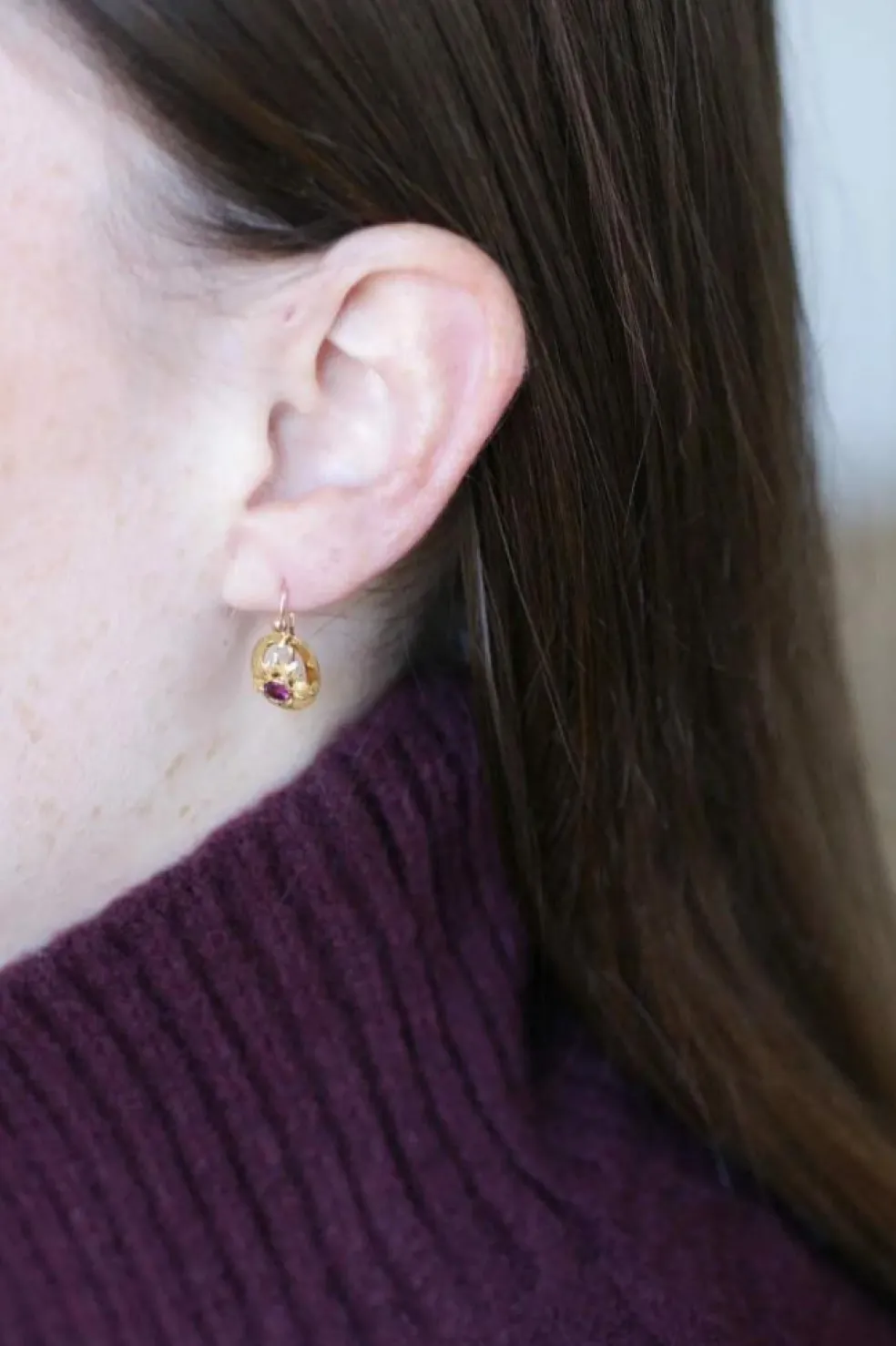 Boucles d'oreilles gouttes or jaune grenats