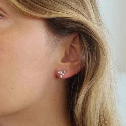 Boucles d'oreilles grappe diamants or blanc