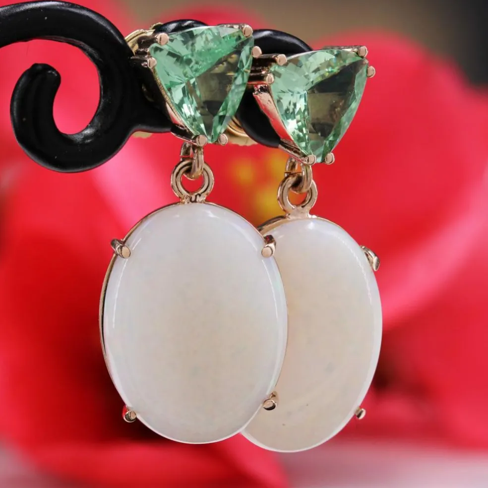 Boucles d'oreilles grenats mint et opales australiennes