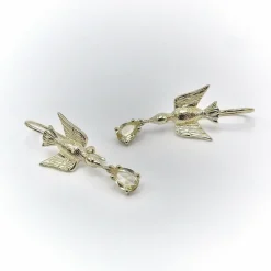 Boucles d'oreilles hirondelle en or avec saphirs jaunes
