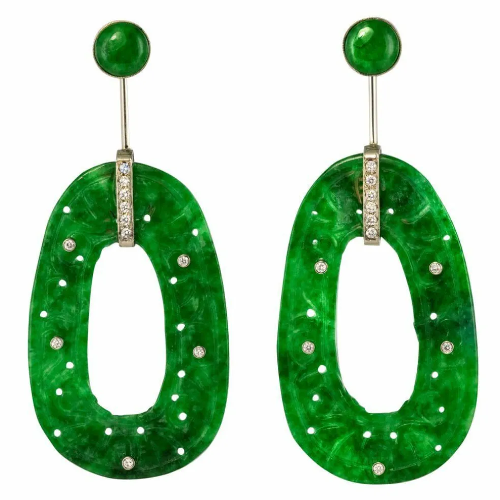 Boucles d'oreilles jade et diamants