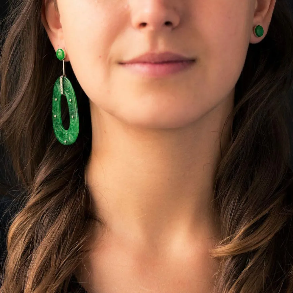Boucles d'oreilles jade et diamants