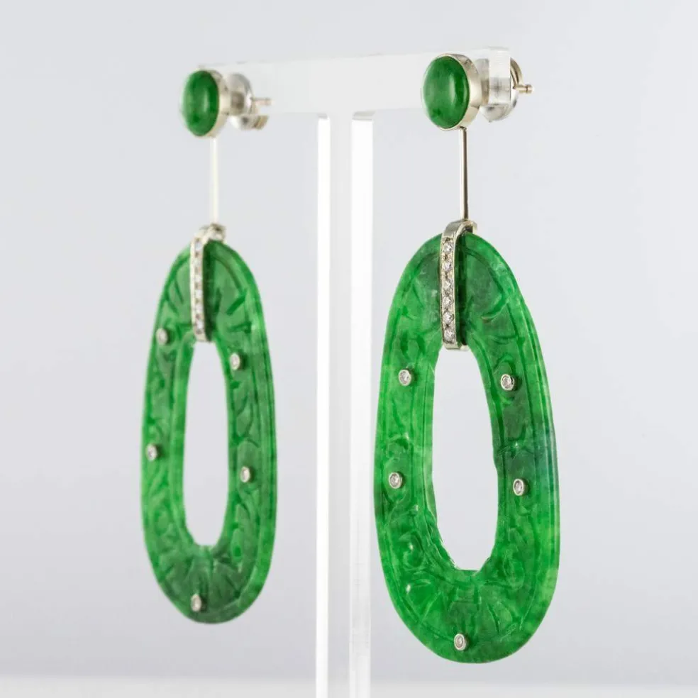 Boucles d'oreilles jade et diamants