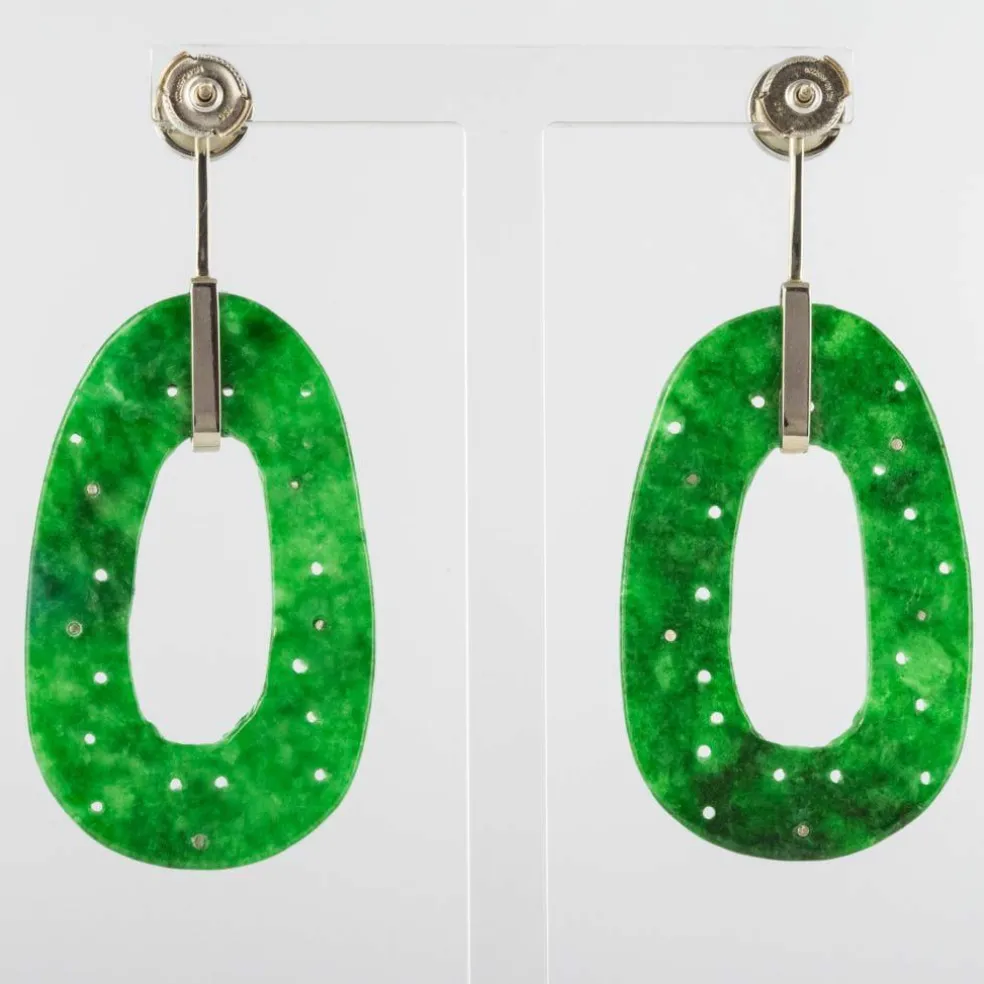 Boucles d'oreilles jade et diamants