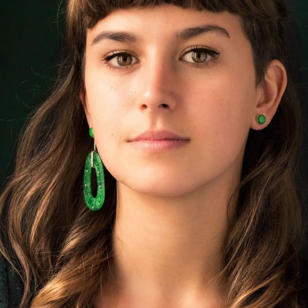 Boucles d'oreilles jade et diamants