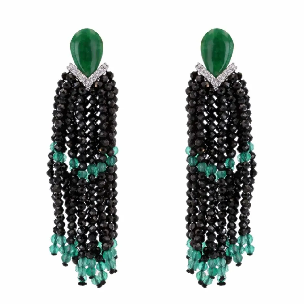Boucles d'oreilles jades diamants et agates