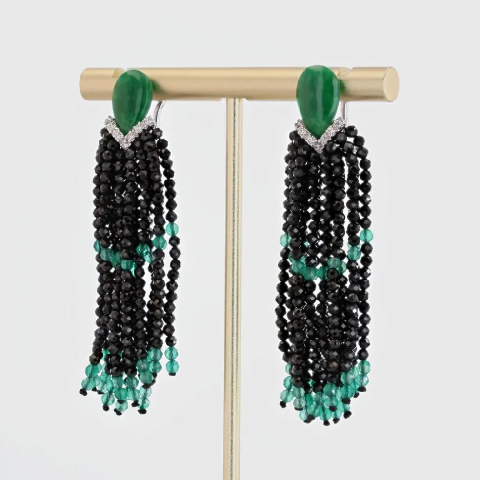 Boucles d'oreilles jades diamants et agates